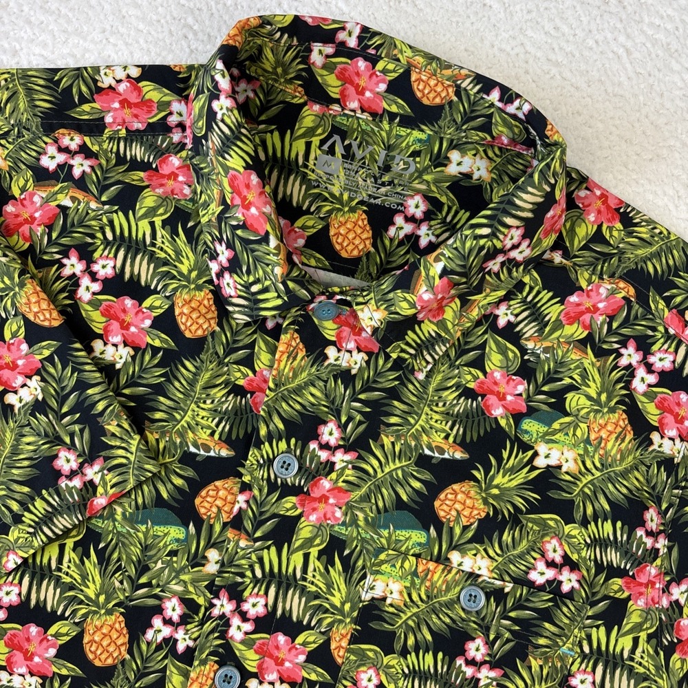 AVID‎ Mens Floral Performance Button-Up Shirt Medium Short Sleeve Fishing Print
